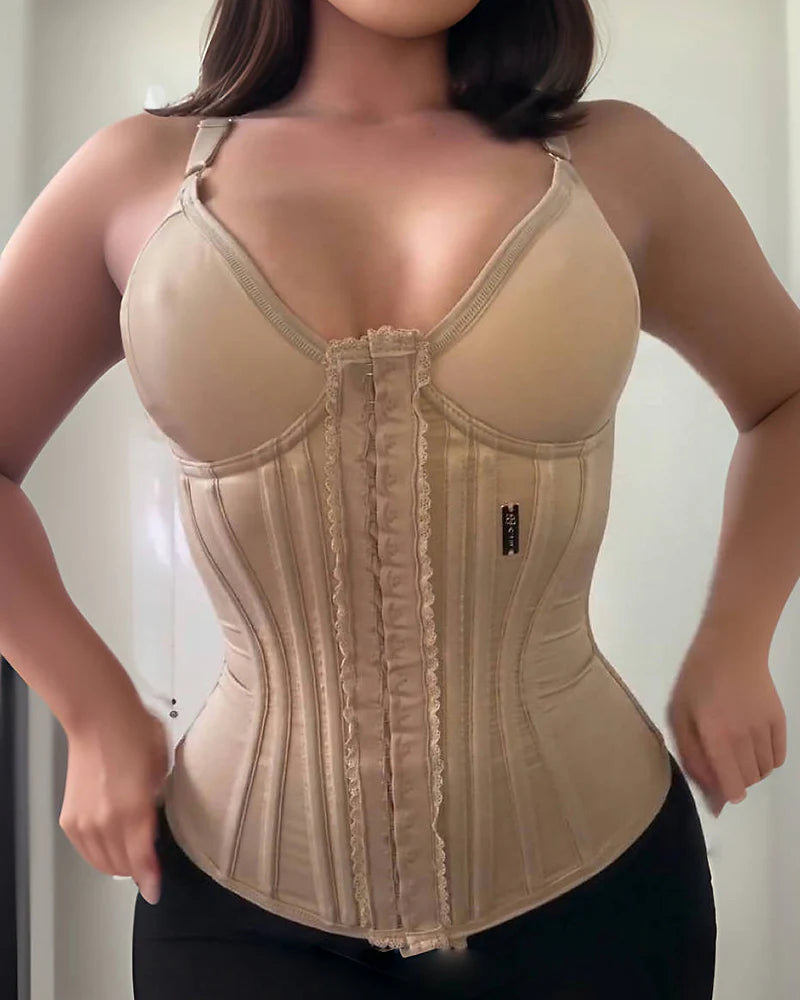 Fajas Colombianas Corsé con aros y ribete de encaje para control de abdomen y cintura