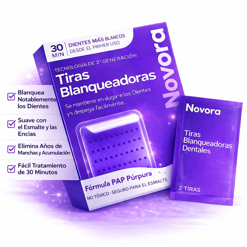 Tiras blanqueadoras de dientes moradas Novora™